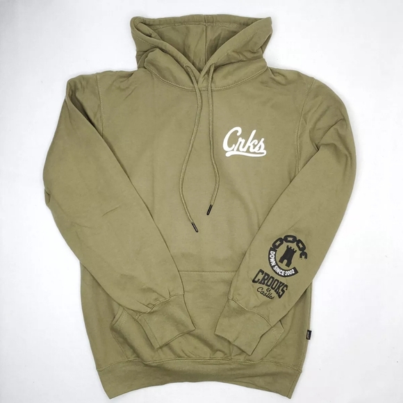 Crooks & Castles Mens Logo Graphic Pullover Hoodie Sweatshirt Olive Green - Picture 4 of 16